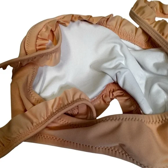 CUPSHE Ruffle Bandeau Bikini With High Waisted Bottom NWT SM Peach Black White - Picture 11 of 17